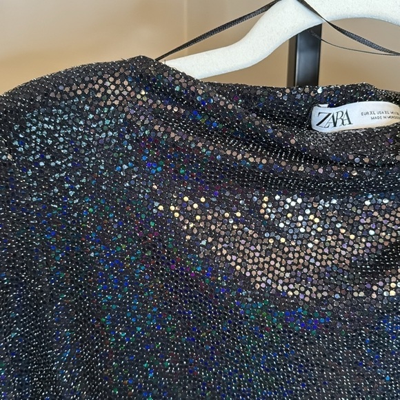 Zara black SHOULDER PAD DRAPED DRESS size XL - Picture 6 of 7